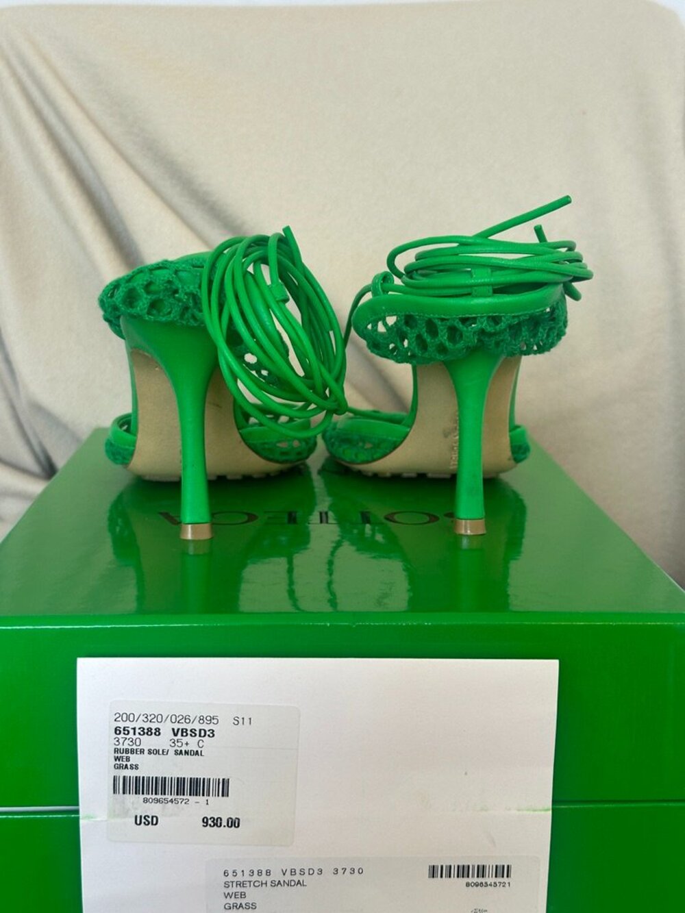 Bottega Veneta Mesh Grass Green Stretch Lace-up sandals - Picture 10 of 10